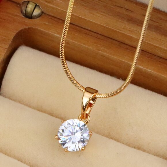 "Sparkling White Solitaire Pendant in Gold – Radiant Charm, XPPT1640 - Picture 1 of 13